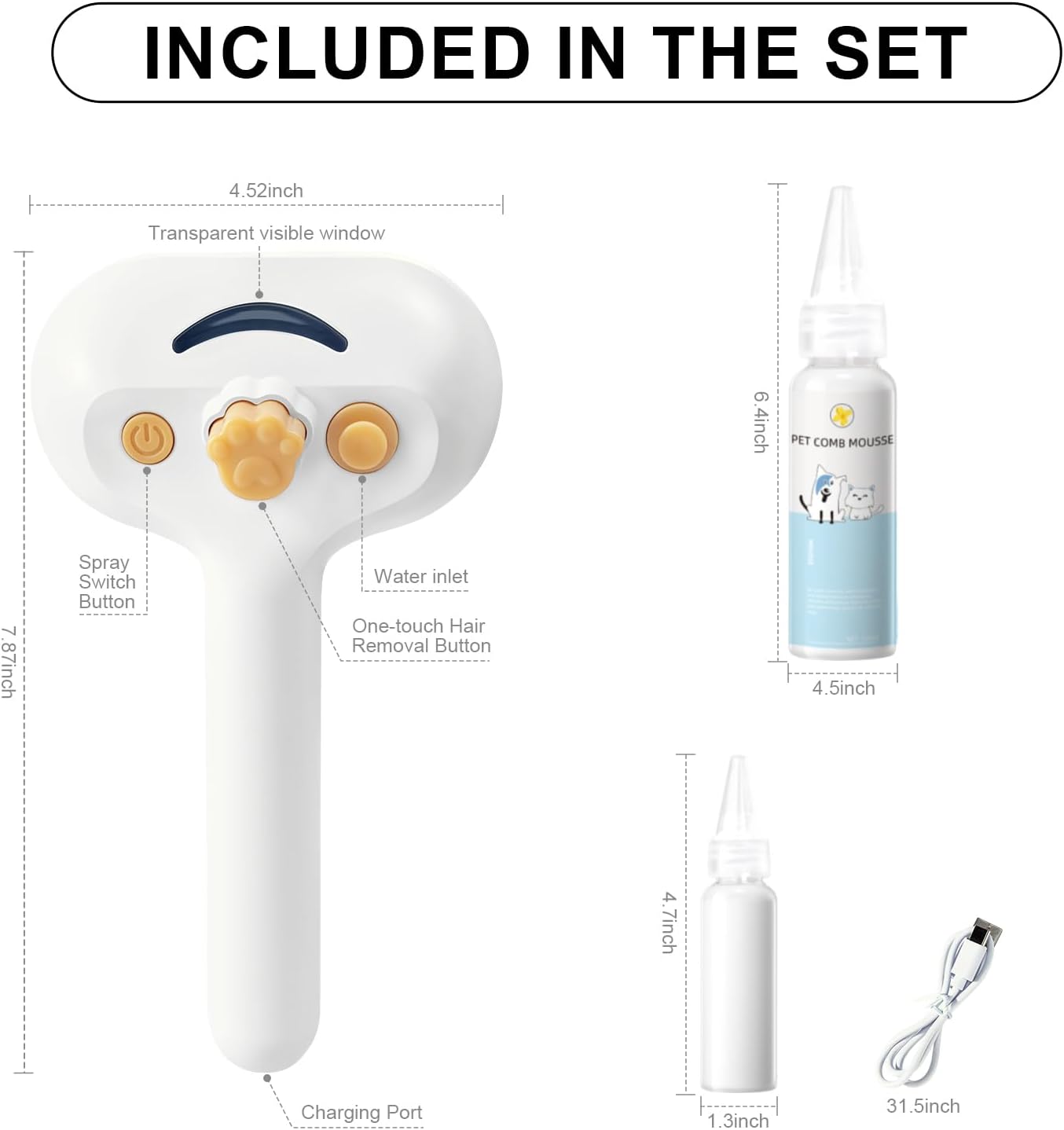 Pet Steam Brush for Dog & Cat - 3-in-1 Spray Hair Removal Comb for Shedding & Grooming, Softens Fur & Reduces Static - Water Brush for Long & Short Coats, Bath-Hating Pets, Includes Waterless Shampoo - Image 9