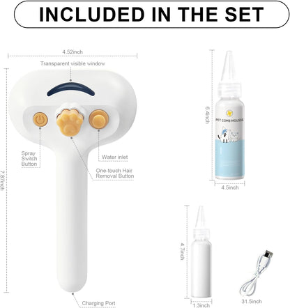 Pet Steam Brush for Dog & Cat - 3-in-1 Spray Hair Removal Comb for Shedding & Grooming, Softens Fur & Reduces Static - Water Brush for Long & Short Coats, Bath-Hating Pets, Includes Waterless Shampoo - Image 9