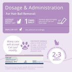 Dechra CatLax pet supplement packaging details for managing cat vomiting and shedding.