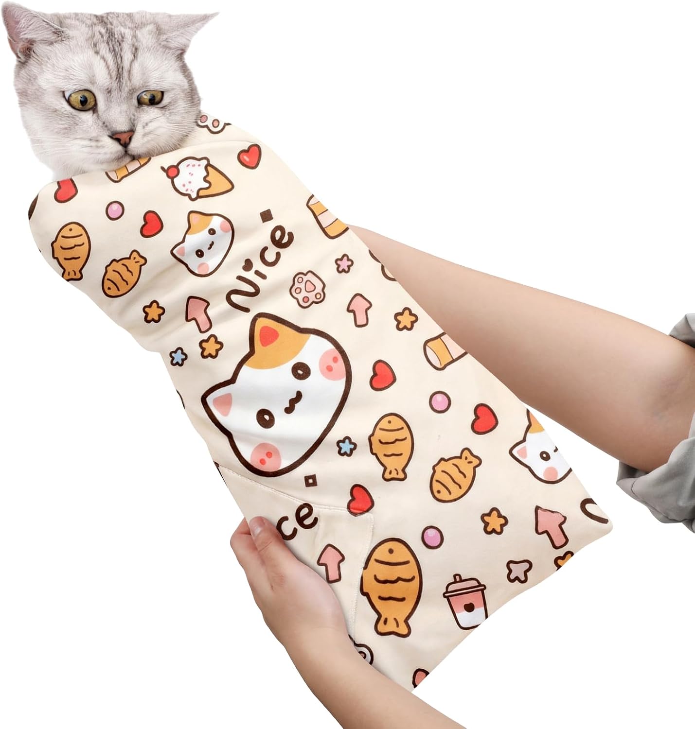 ondware 27.6In Self-Adhesive Cat Grooming Wrap, Anti-Escape Cat Restraint for Nail Clipping, Cat Swaddle Wrapping Cloth for Pet Cleaning & Beauty, for Cats up to 15lbs, Cat Gifts - Image 10