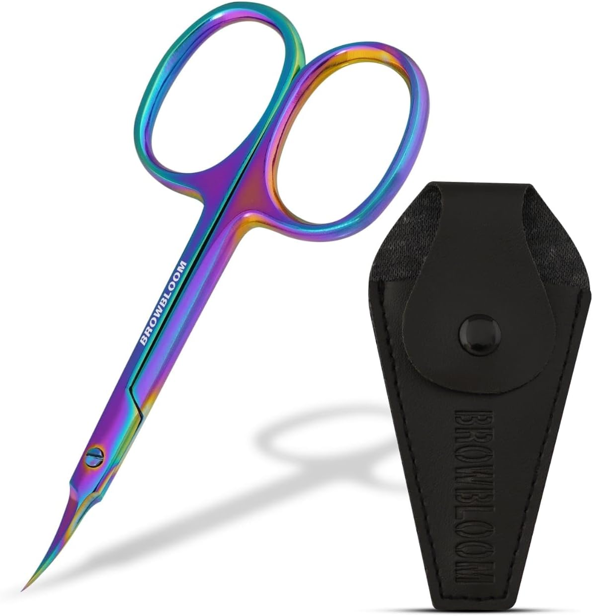 BROWBLOOM precision cuticle scissors front view featuring multicolor titanium finish