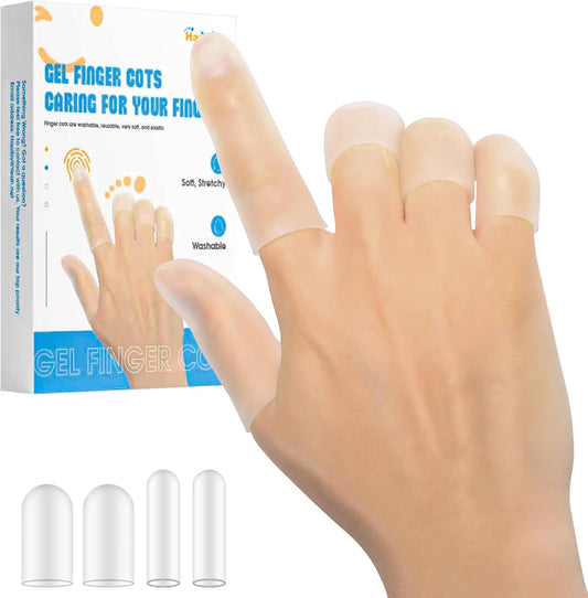 Happiby gel finger cots package front view showcasing clear silicone protectors.