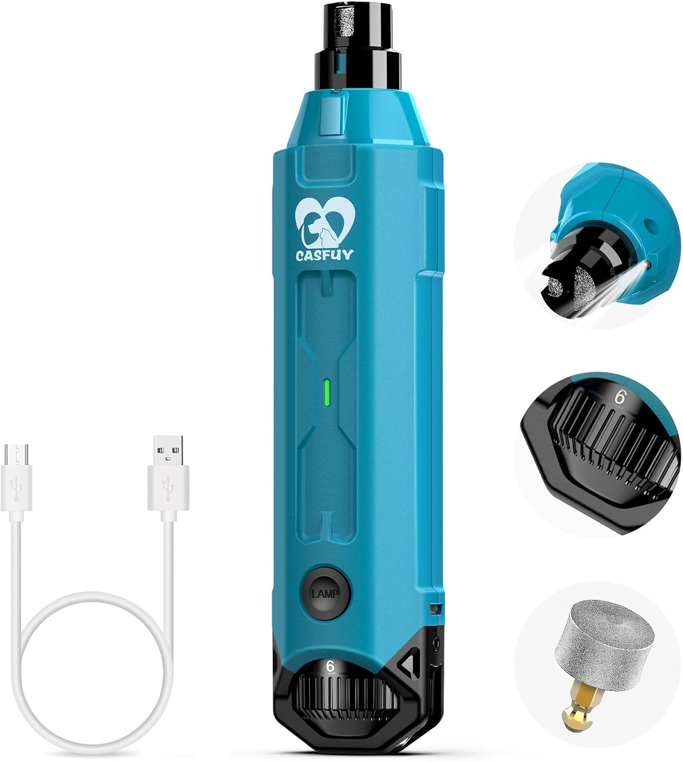 Casfuy 6-Speed Dog Nail Grinder - Newest Enhanced Pet Nail Grinder Super Quiet Rechargeable Electric Dog Nail Trimmer Painless Paws Grooming & Smoothing Tool for Large Medium Small Dogs (Blue) - Image 9