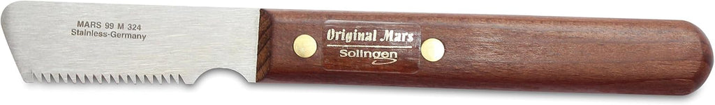 Mars Coat King terrier grooming tool with riveted red wood handle
