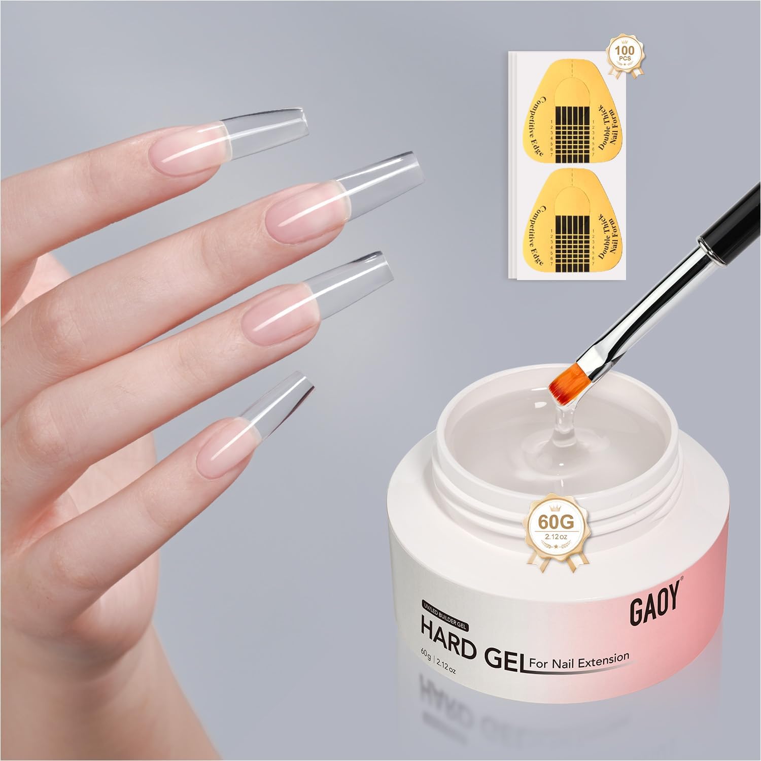 GAOY nail extension hard gel in a large clear jar for professional manicures