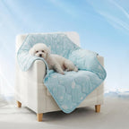 NWK Dog Cooling Blanket front view showing ocean blue coastal print