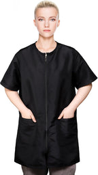 Pumtus waterproof pet grooming workwear front view showcasing the black professional smock with full zipper