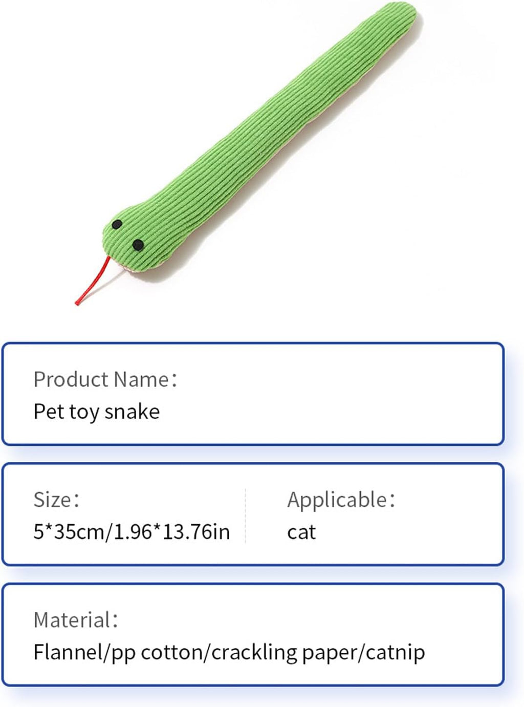 Peiiwdc green snake crinkle toy demonstrating the flexible design for indoor pet exercise.