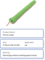 Peiiwdc green snake crinkle toy demonstrating the flexible design for indoor pet exercise.