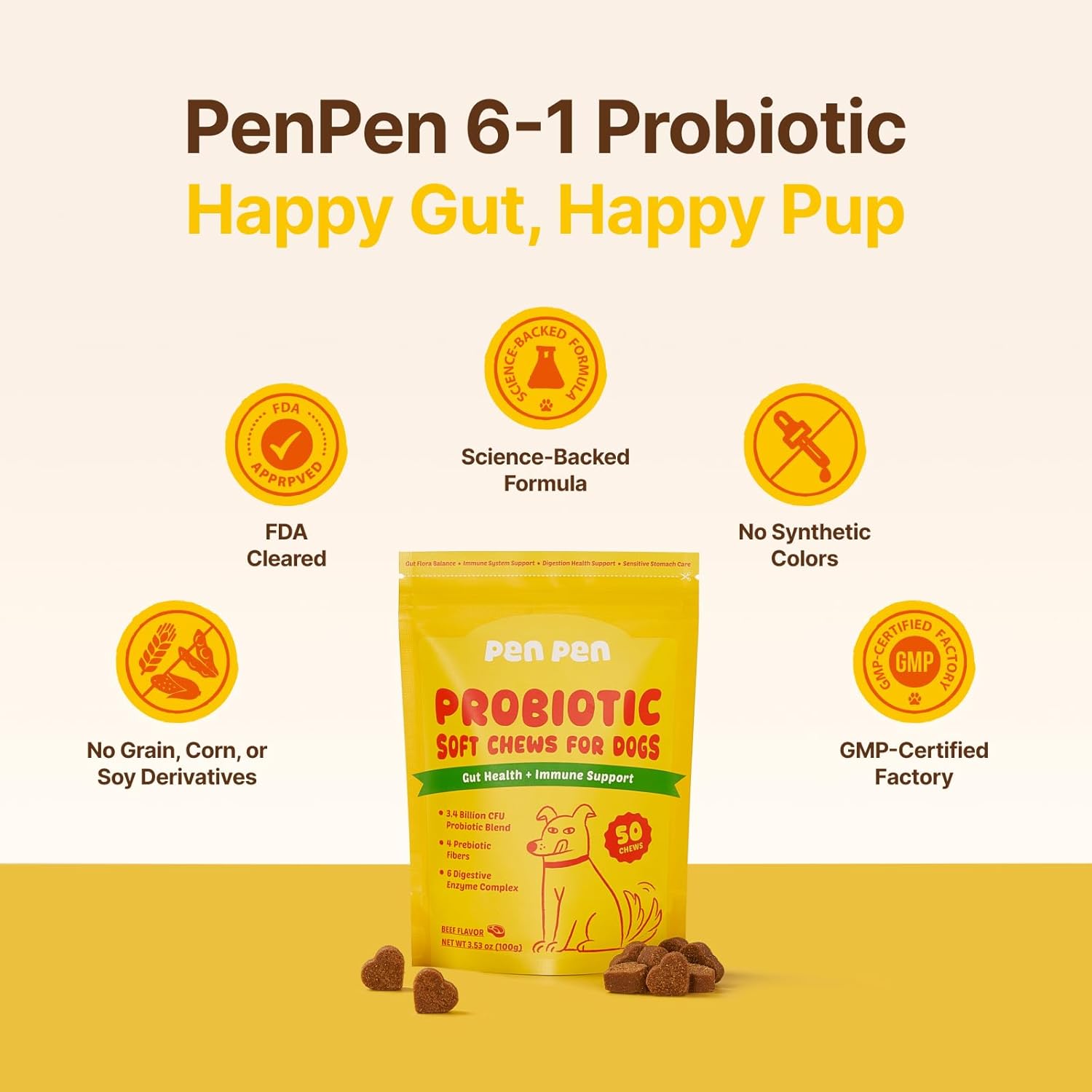 PENPEN Probiotics for Dogs, Dogs Probiotics for Digestive Health, Multi-Probiotic and Enzyme Blend Promote Gut Health & Immune Support, Eases Sensitive Stomachs (Beef Chews, 50ct) - Image 9