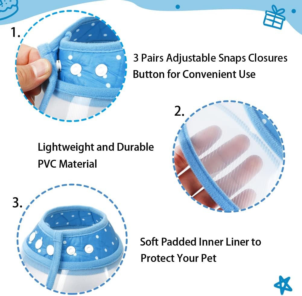 Blue polka dot pet Elizabethan collar for cats post surgery protection