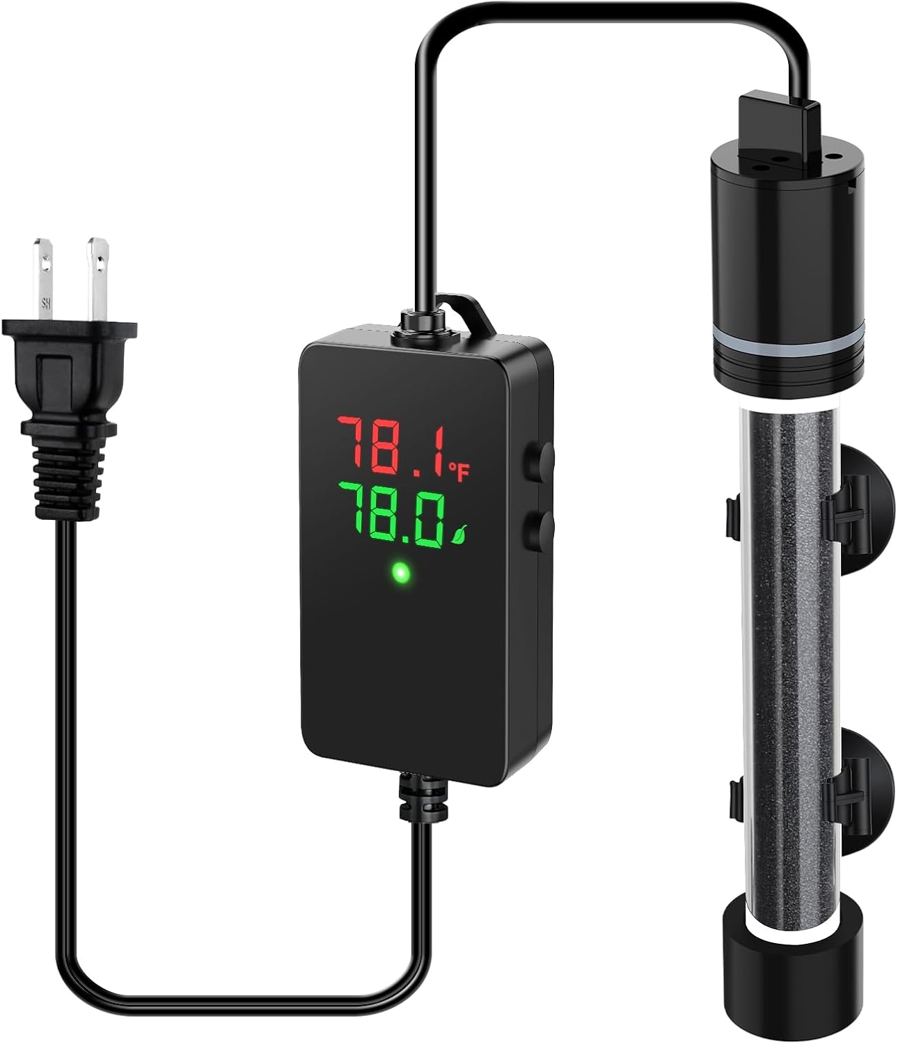 Hygger aquarium heater mounted inside glass tank