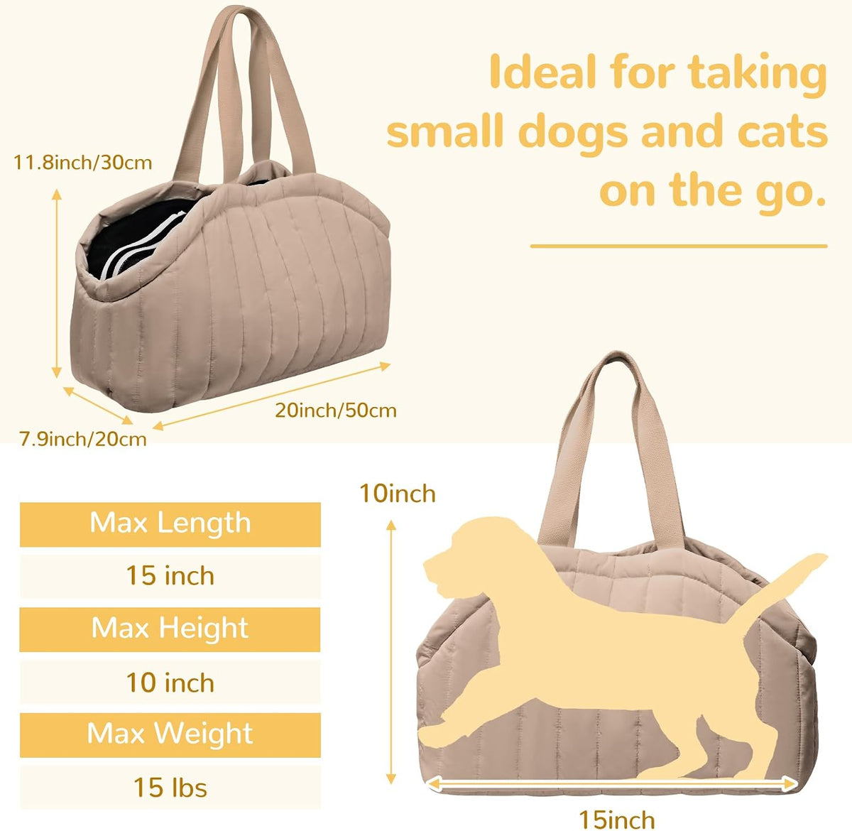 Brown dog carrier tote bag with secure harness clip