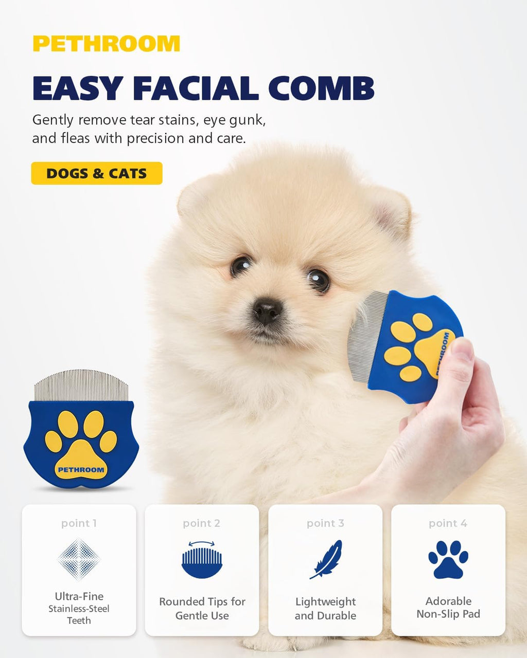 Pethroom stainless steel eye comb for dogs and cats