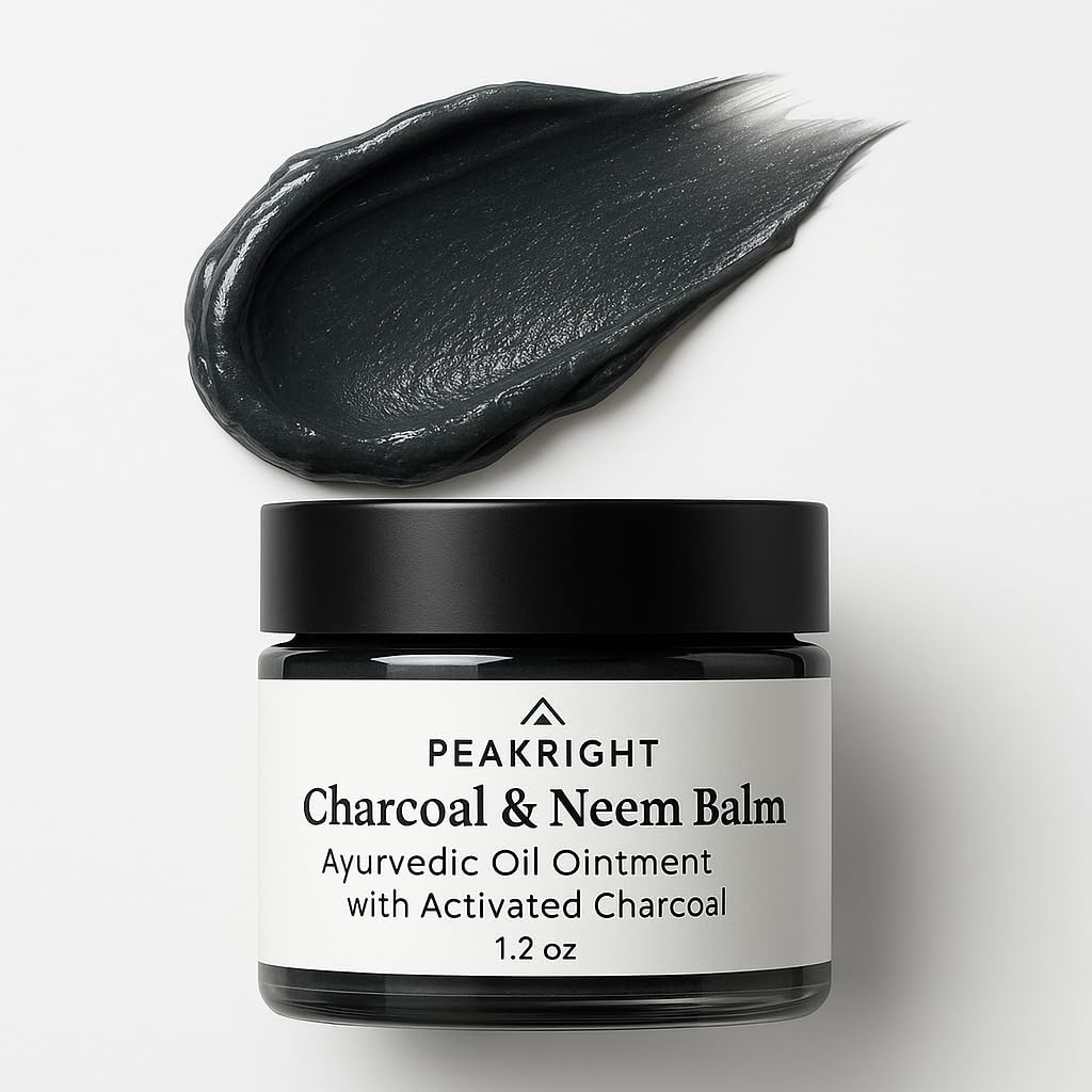 Peakright Charcoal and Neem Balm front view jar for skin detoxification.