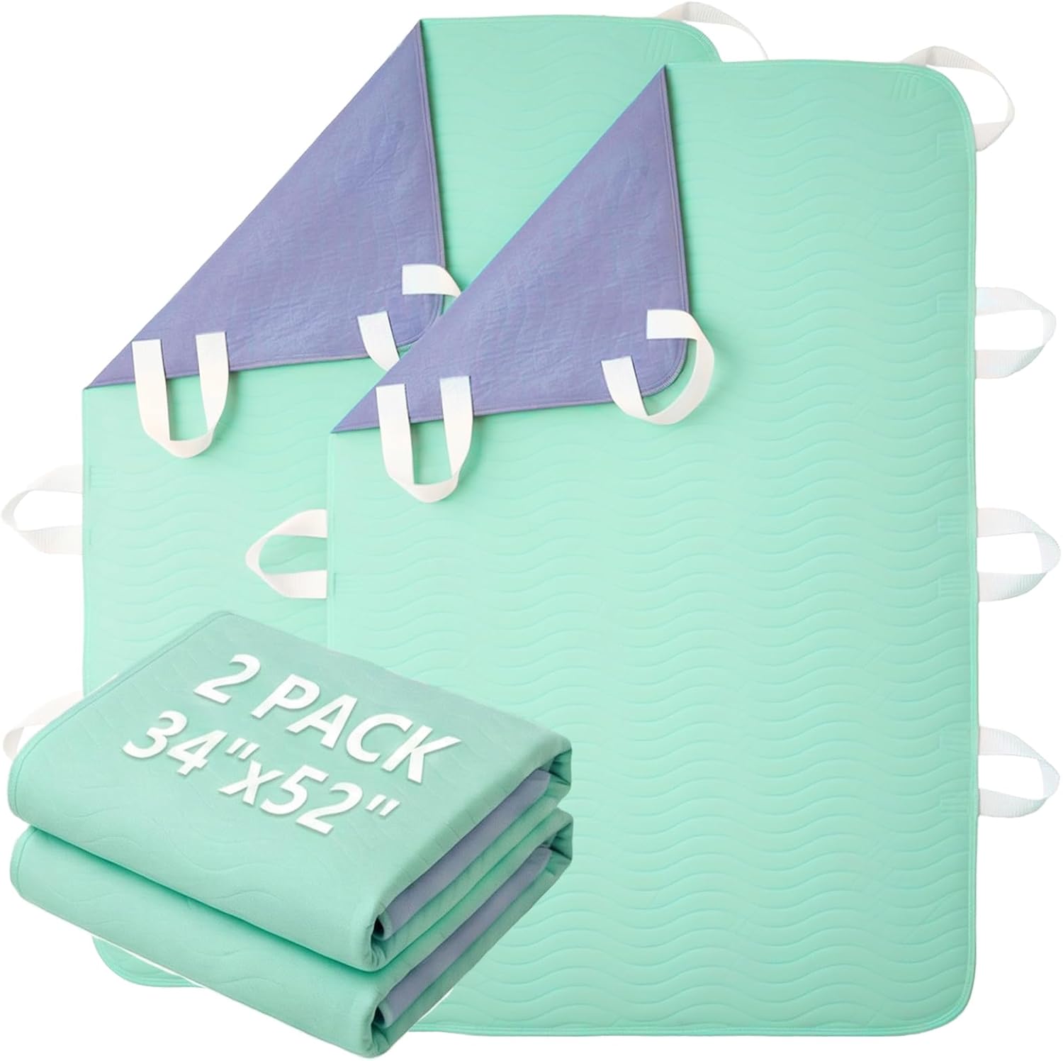 GOJVT Reusable Incontinence Positioning Bed Pads front view showing blue fabric and reinforced handles