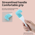 Ergonomic blue handle of the YOOSO WING bird cage brush showing extended reach capability