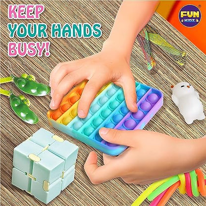 FunKidz mystery sensory pack items outside of storage box