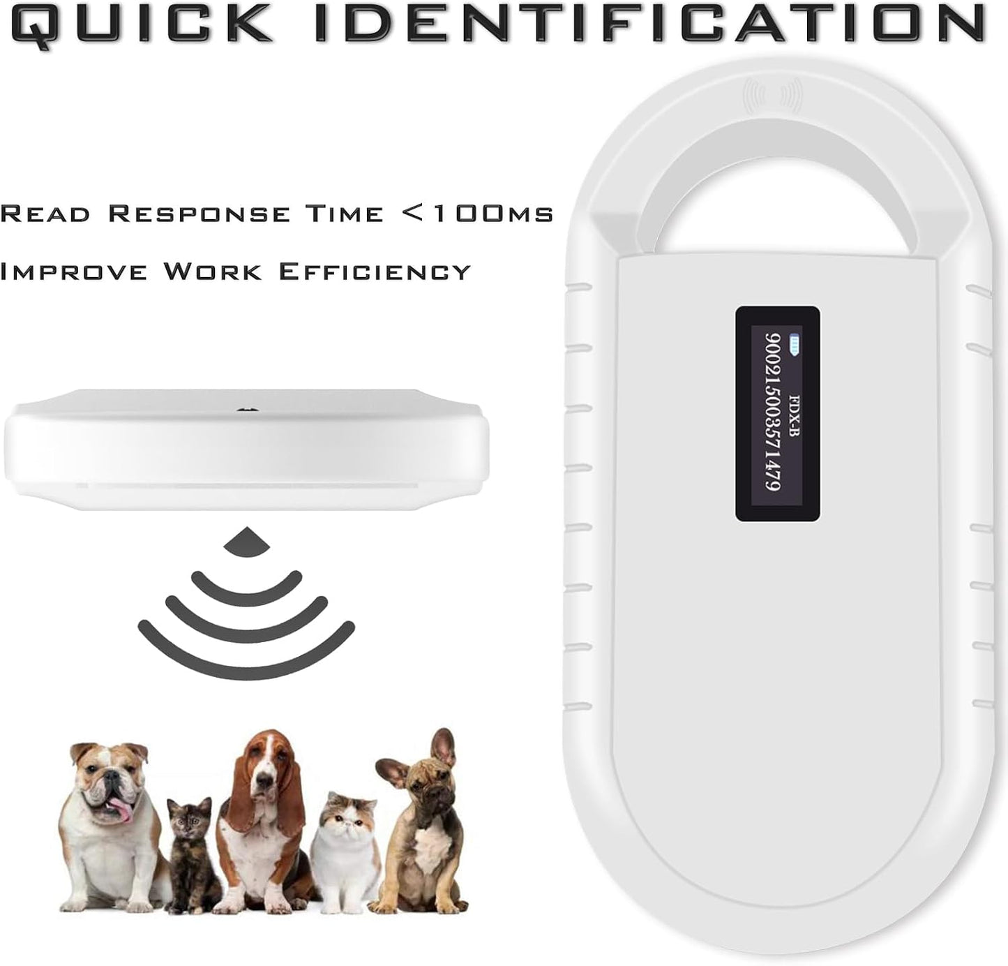 Rechargeable animal ID device connected to a laptop computer via USB cable for data transfer