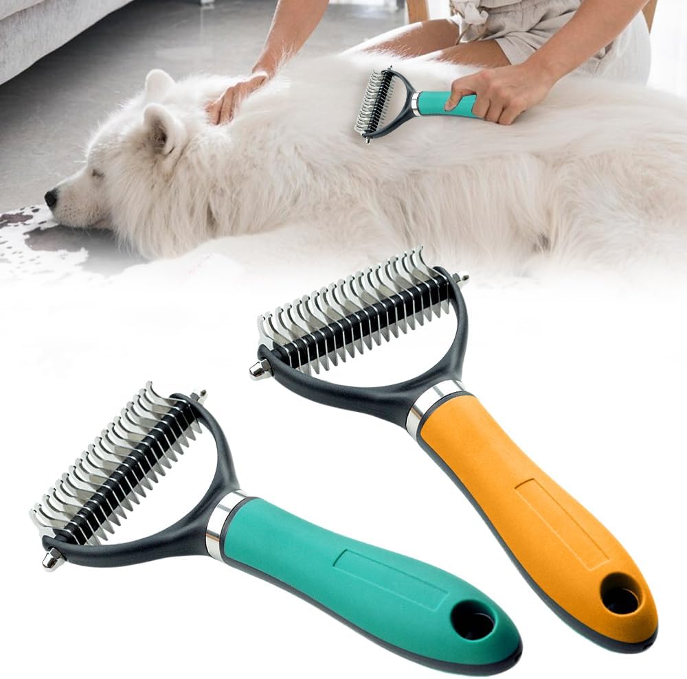 Double-Sided Pet Grooming Brush, 2026 New Undercoat Rake for Long Haired Pets, Durable Dematting Tool for long haired cats, Easy Grip Fur Remover Comb for home use (1, Orange) - Image 9