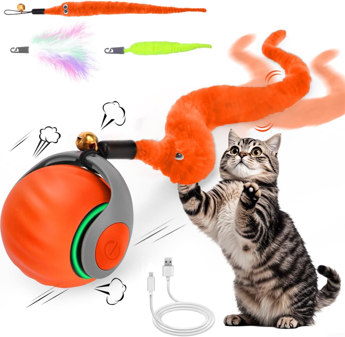 Interactive Cat Toy Ball - Speedy Cat Toys for Indoor Cats with Feather Tails for Chasing, Moving Stimulation Smart Cat Toy for Enrichment, Motion Activated Automatic Rolling Toys to Keep Them Busy - Image 13