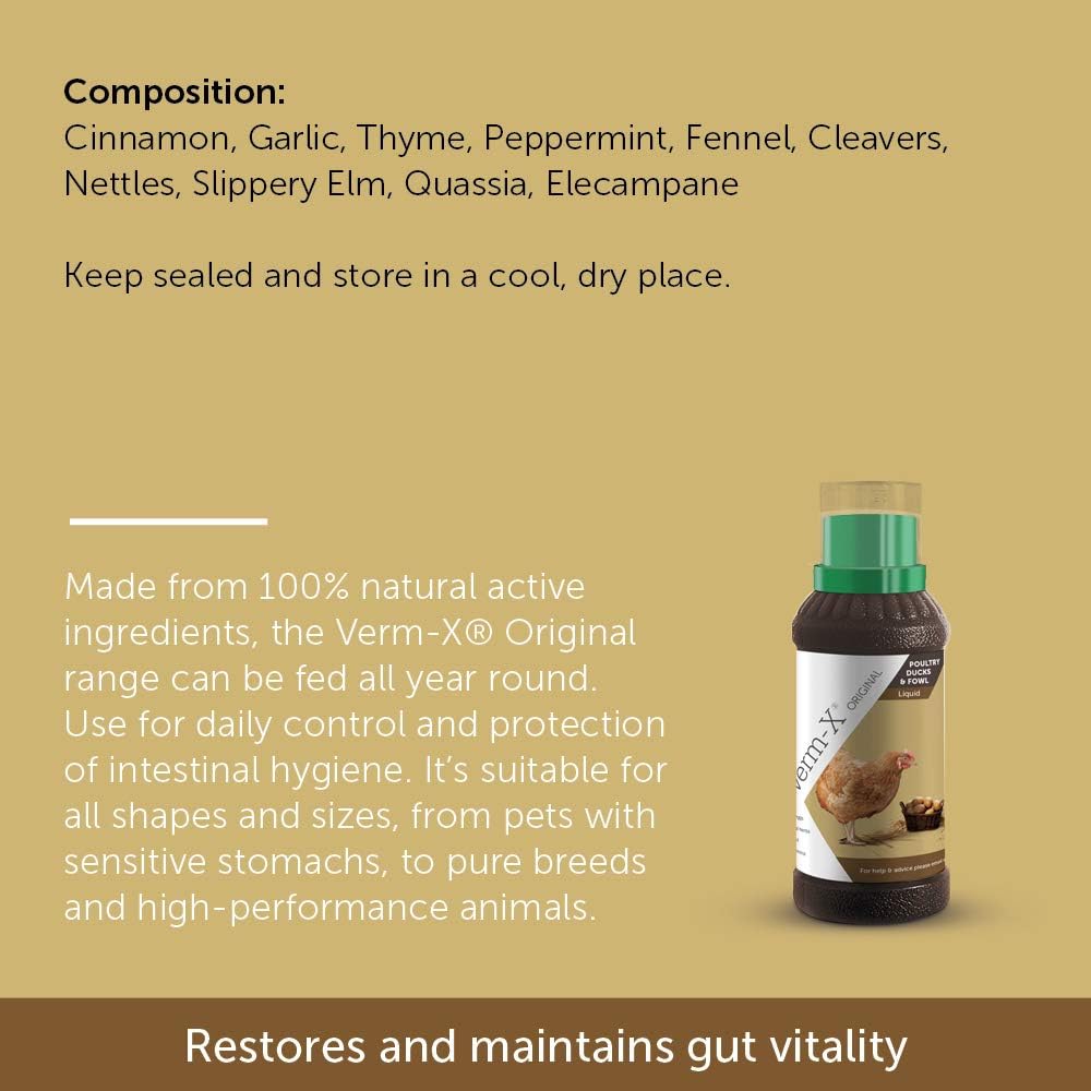 Verm-X natural herbal poultry health bottle label details