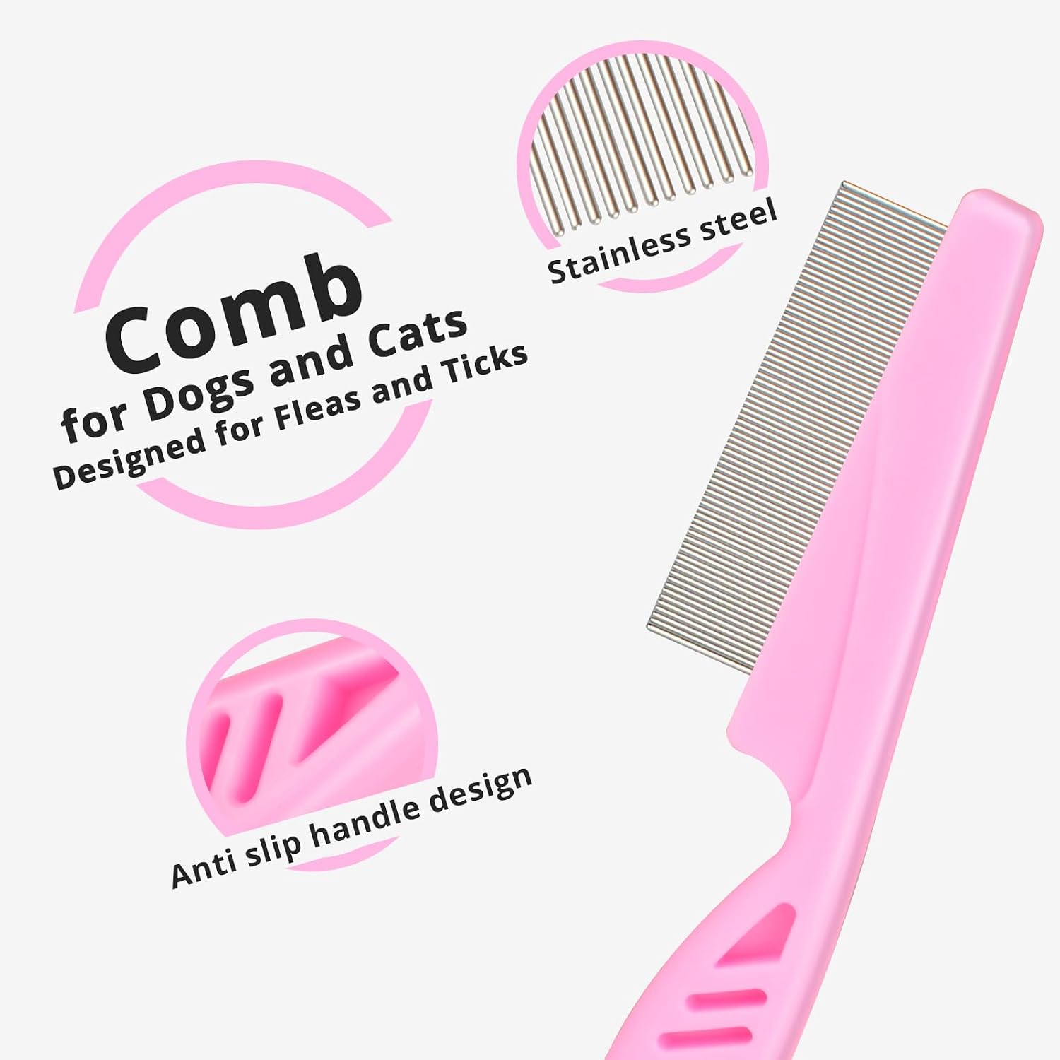 Jegtew pet grooming comb with rubber handle grip detail
