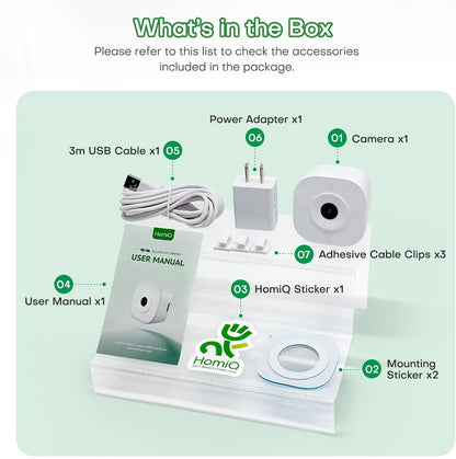 HomiQ Life 3MP camera hardware components and mount