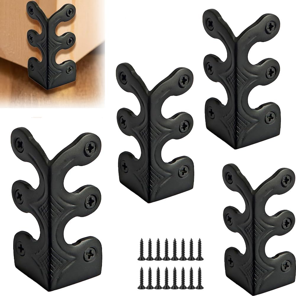 BAOTXHBR solid brass baseboard corner protectors front view showing matte black vintage metal finish