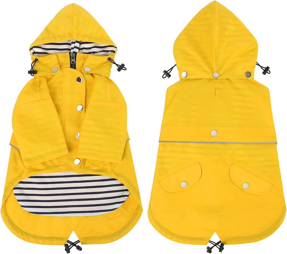 HDE waterproof dog coat close up view of the dual storage pockets for pet walking essentials.
