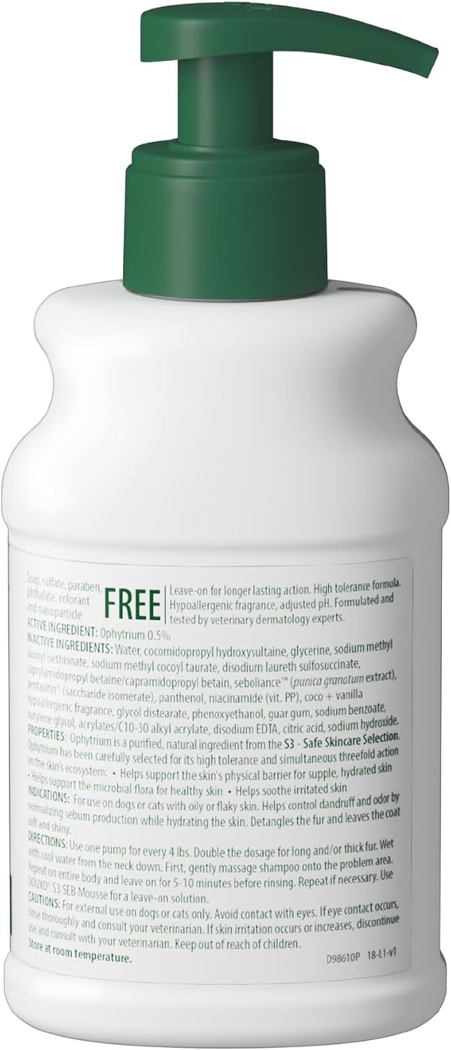 Douxo S3 SEB Dog Seboregulating Shampoo, Seborrhea Treatment for Dogs & Cats, Helps Control Dandruff, Unpleasant Odors & Oily/Flaky Skin, 0.5% Ophytrium, 6.7 fl oz - Image 9