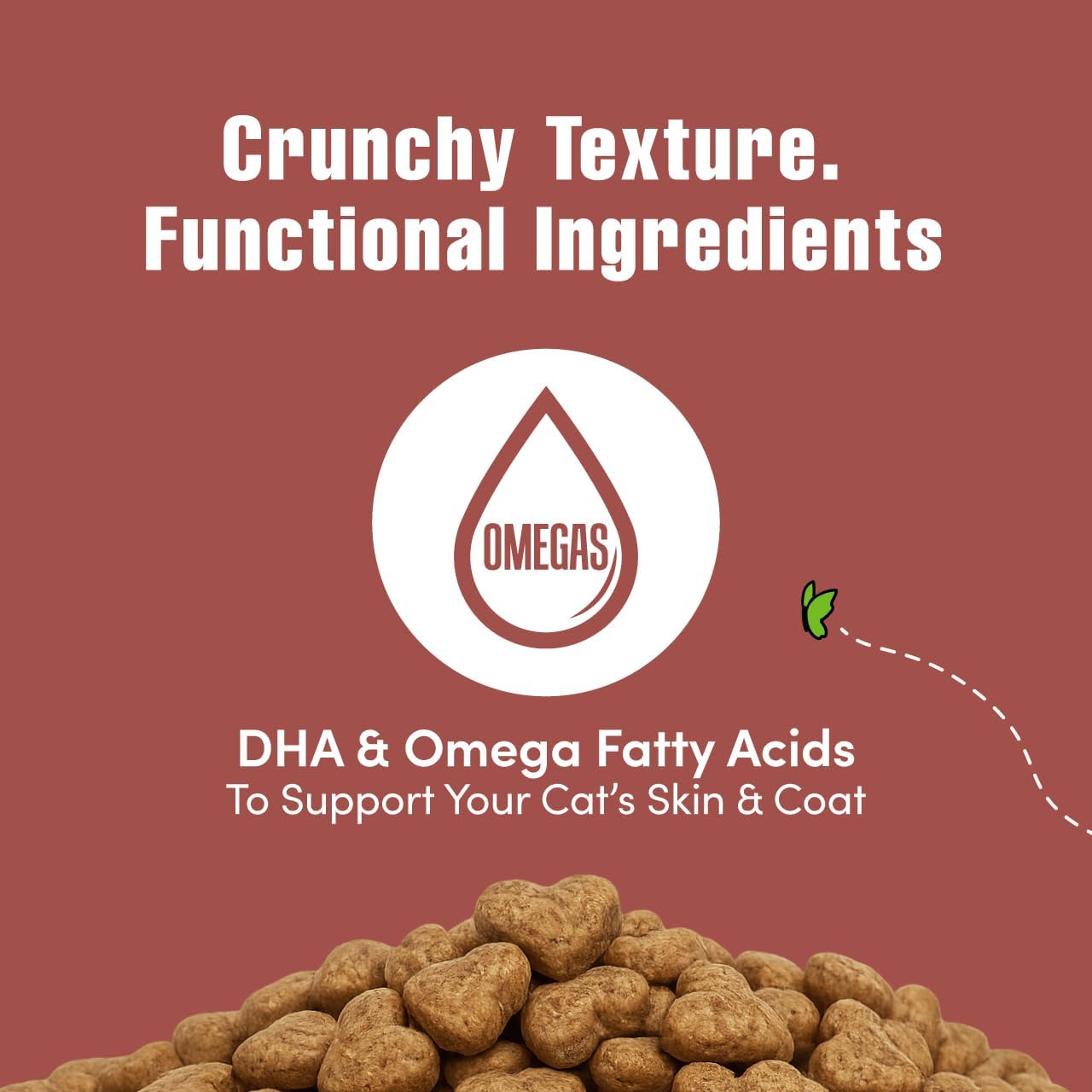 Crunchy grain free kibble shaped treats with taurine for cats