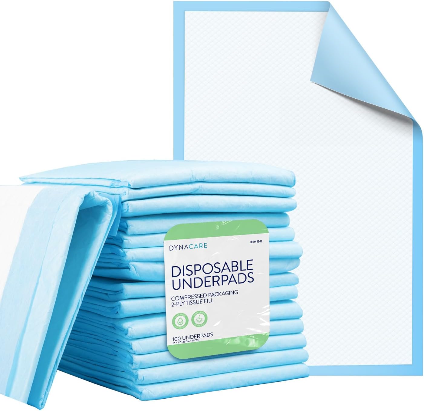 Dynarex Disposable UnderPad front view of retail packaging containing one hundred count medical bed pads.