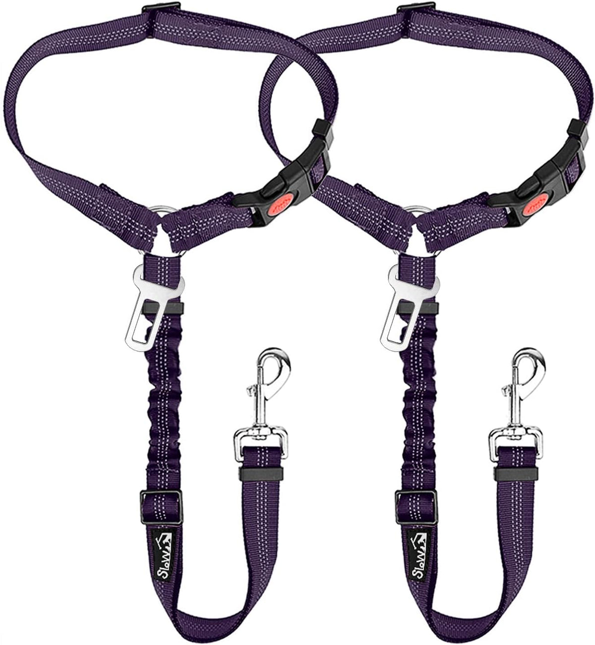 SlowTon Dog Seat Belt for Car, 2 Pack Dog Car Harness Seatbelt Adjustable with Elastic Bungee Buffer, 2 in 1 Pet Car Leash Headrest Restraint Dog Reflective Safety Tether (Black, Headrest+Clip) - Image 13