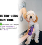 FuzzyFix low noise dog grooming trimmer standing upright showing battery life status indicator.