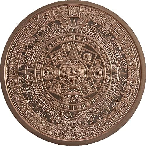 Detailed engraving of Aztec Sunstone on copper collector medallion