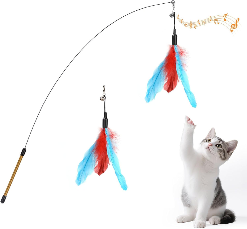 Pawaboo Feather Teaser Cat Toy - Interactive Wand with Extra Long 34.5" Wand and Small Bell, Fun Exerciser Playing Toy for Kittens or Cats, Brown Feather - Image 13