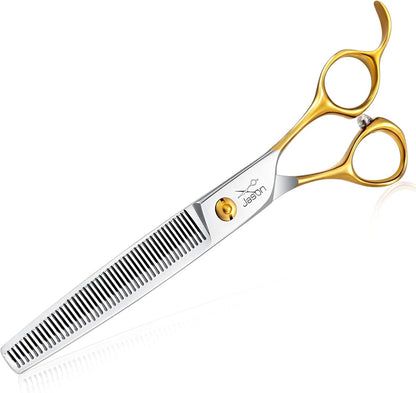 Right handed professional dog thinning shears for bulk coat texturizing.