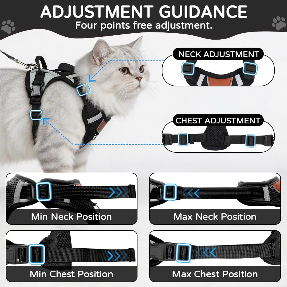 Cat Harness and Leash Set with Holder Compatible with AirTag, Upgraded Escape Proof Kitten Harness with Lead for Large Adult Cats, Soft Mesh Jacket Vest for Walking, Reflective & Adjustable, Black, M - Image 2