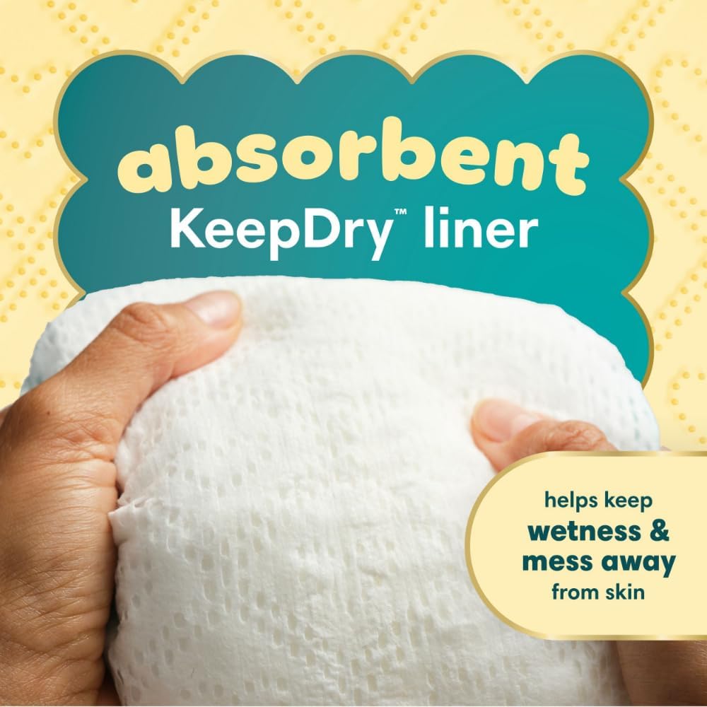 Close up of Pampers Swaddlers disposable diaper showcasing the exclusive BreatheFree Liner design