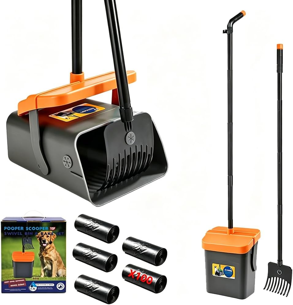 Premium imported dog puppy poop cleaning tools layout with all accessories.