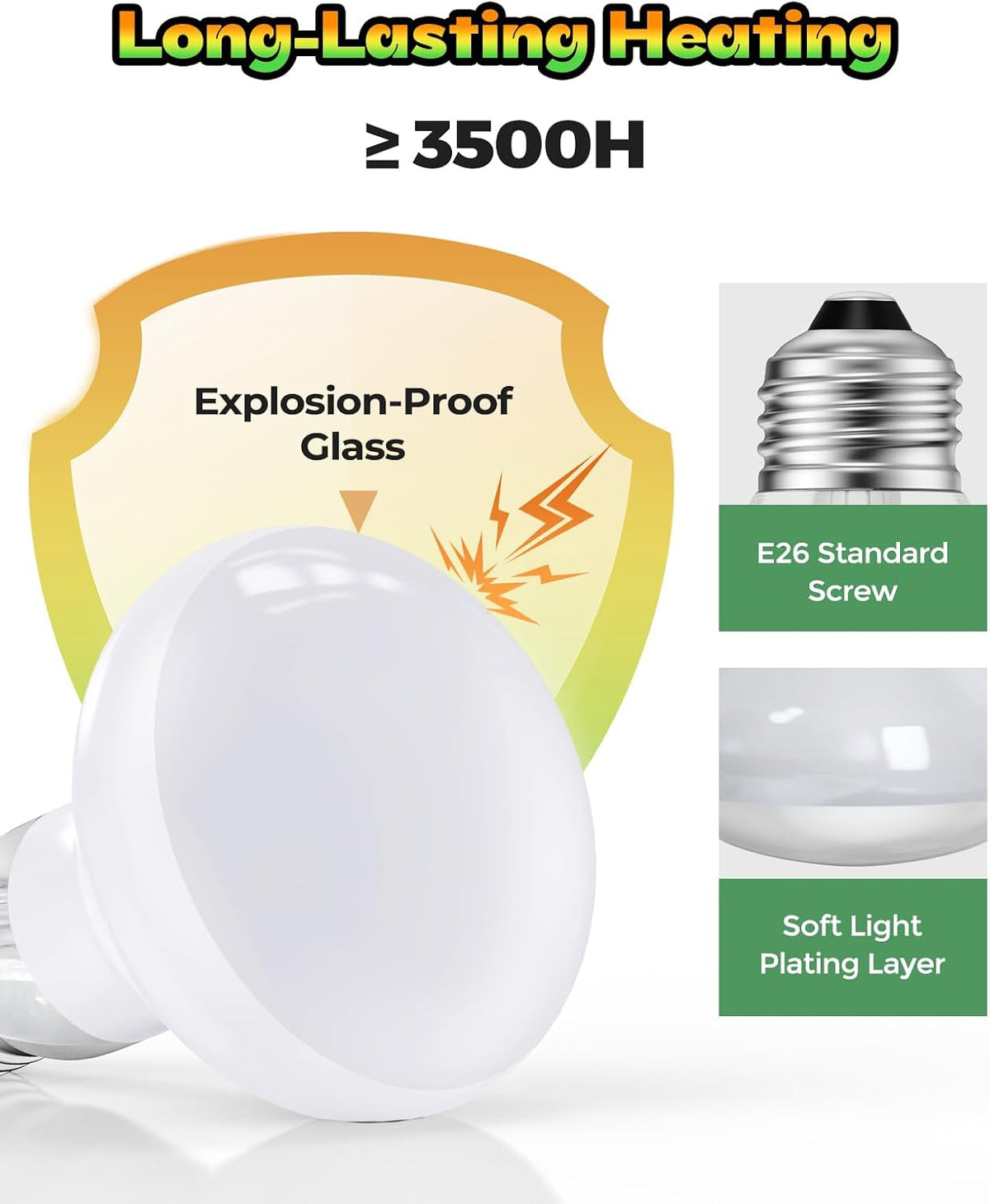 Side profile of REPTI HOME natural sunlight simulator bulb highlighting the standard E26 screw base installation setup.