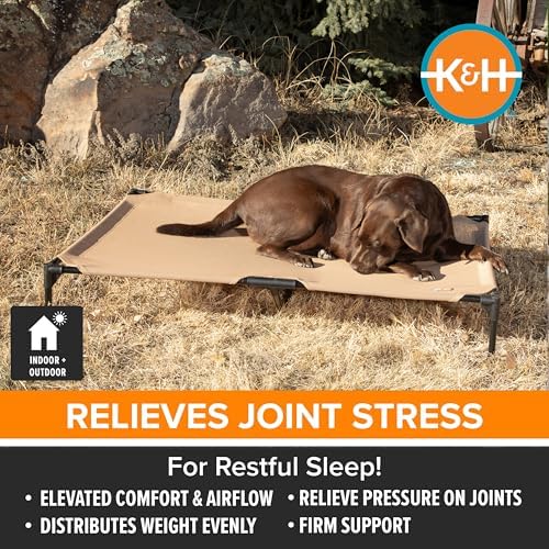 K&H Outdoor Elevated Dog Bed - Cooling Raised Dog Bed for Small & Medium Pets, Breathable Mesh Hammock Design, Indoor/Outdoor Washable Cover, Portable Metal Frame, Tan, Medium 32x25in - Image 5