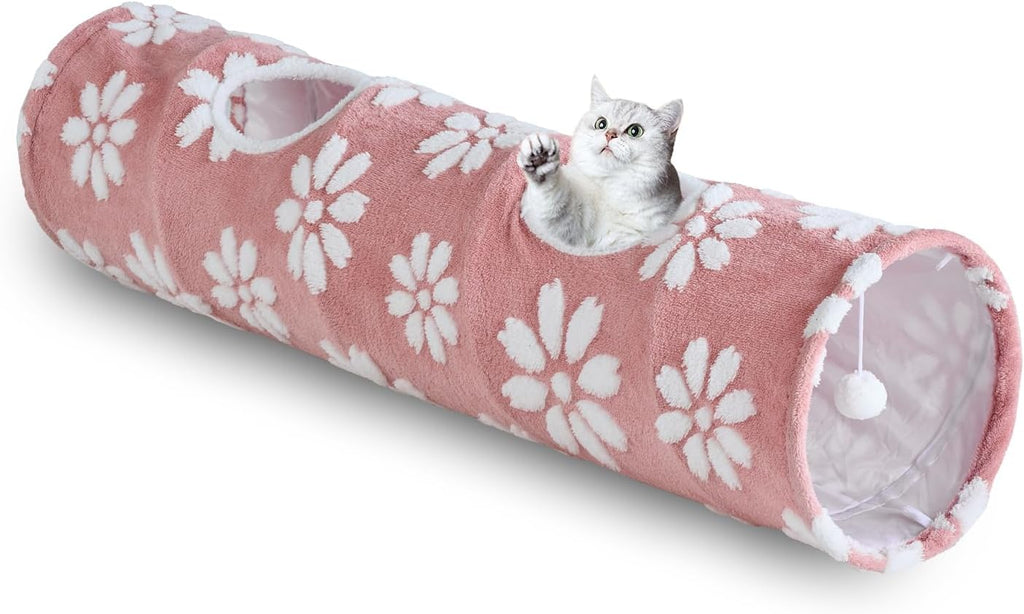 Yaning cream white pet tunnel bed arranged in an S shape layout on living room floor
