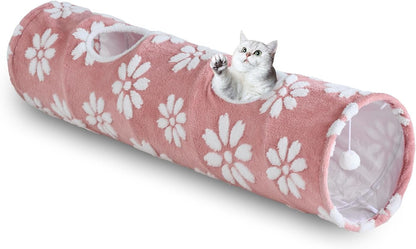 Yaning cream white pet tunnel bed arranged in an S shape layout on living room floor