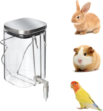 Premium Stainless Steel & Glass Pet Water Bottle - Firing Pin No-Drip Dispenser for Rabbits/Parrots/Rodents | 3 Size Options with Universal Cage Mount (600ml) - Image 1