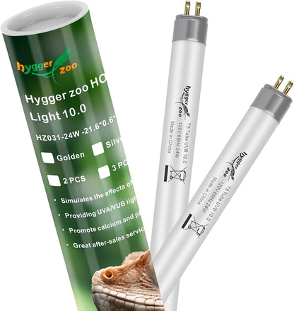 Hygger Zoo T5 UVB Reptile Light 2-Pack front view of the packaging for desert terrariums.