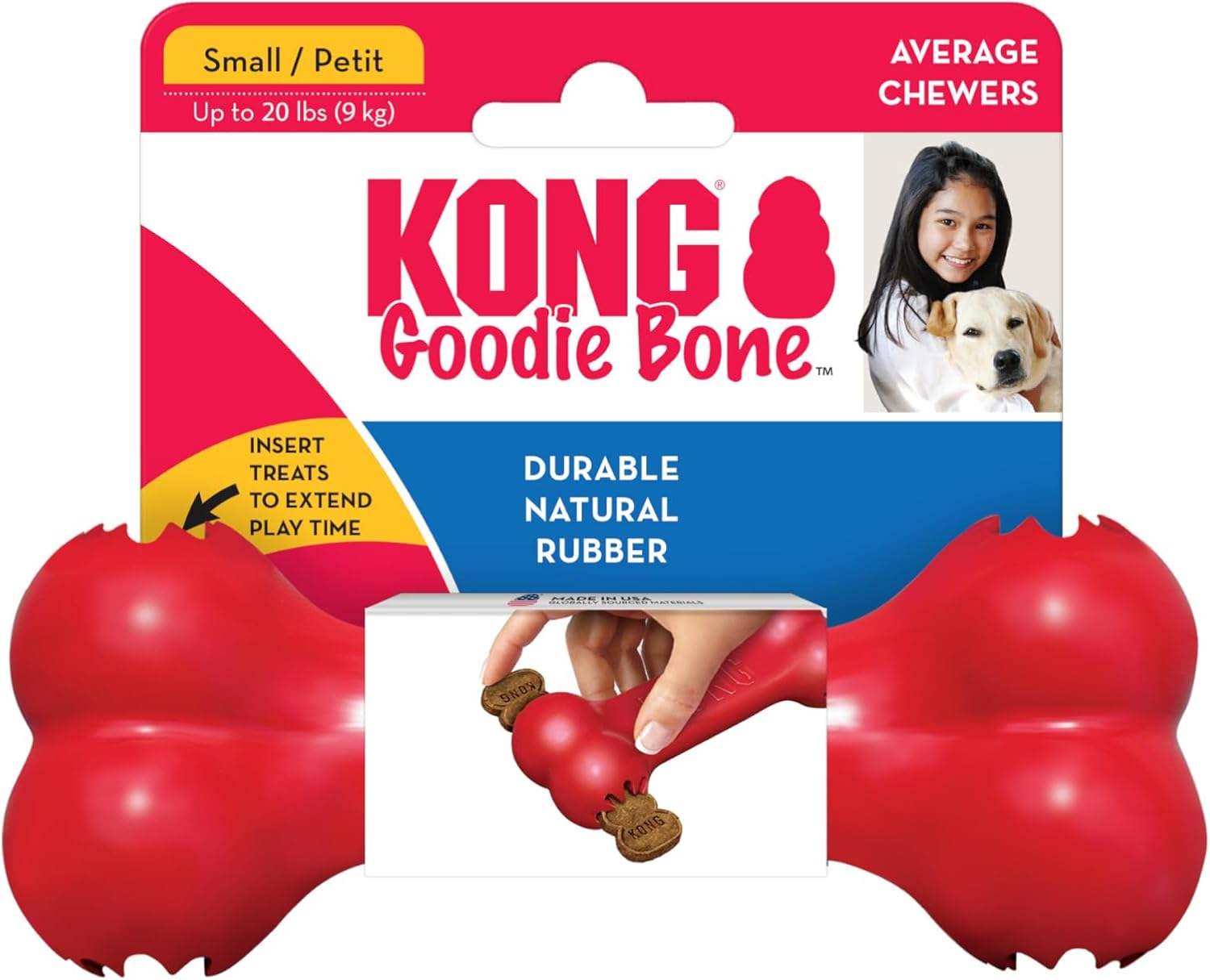 KONG Goodie Bone - Classic Durable Natural Rubber Dog Bone, Supports Mental Engagement - Treat Dispensing - Red - for Medium Dogs - Image 9