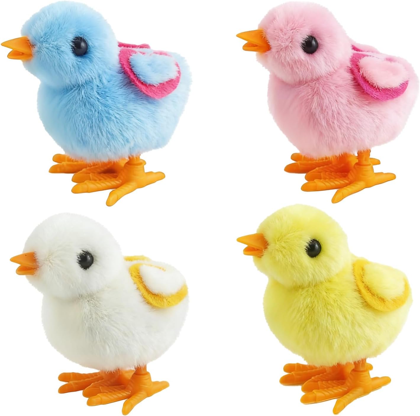 FEXXA easter wind up chick toys front view of four multi colored plush hopping animals
