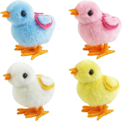 FEXXA easter wind up chick toys front view of four multi colored plush hopping animals